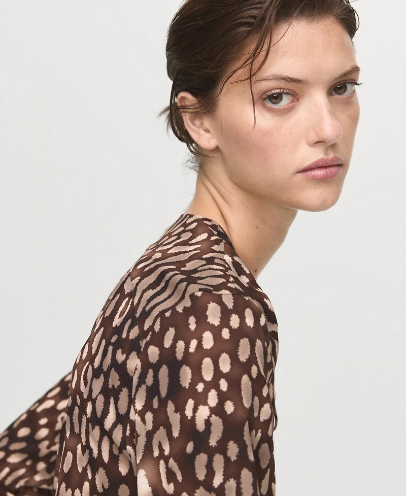 Mango Women's Leopard Satin Tie Detail Blouse
