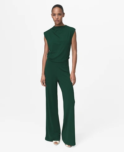Mango Women's Draped Neckline Straight-Fit Jumpsuit