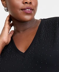 I.n.c. International Concepts Plus V-Neck Rhinestone-Embellished Top, Macy's Exclusive