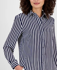 Ak Anne Klein Petite Stripe Button-Front Slim-Fit Shirt