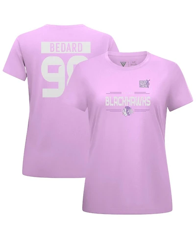 Levelwear Women's Connor Bedard Lavender Chicago Blackhawks Hockey Fights Cancer Anthem Name Number T-Shirt