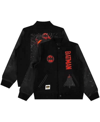 Freeze Max Big Boys and Girls Black Batman Comics Signal Full-Zip Varsity Jacket