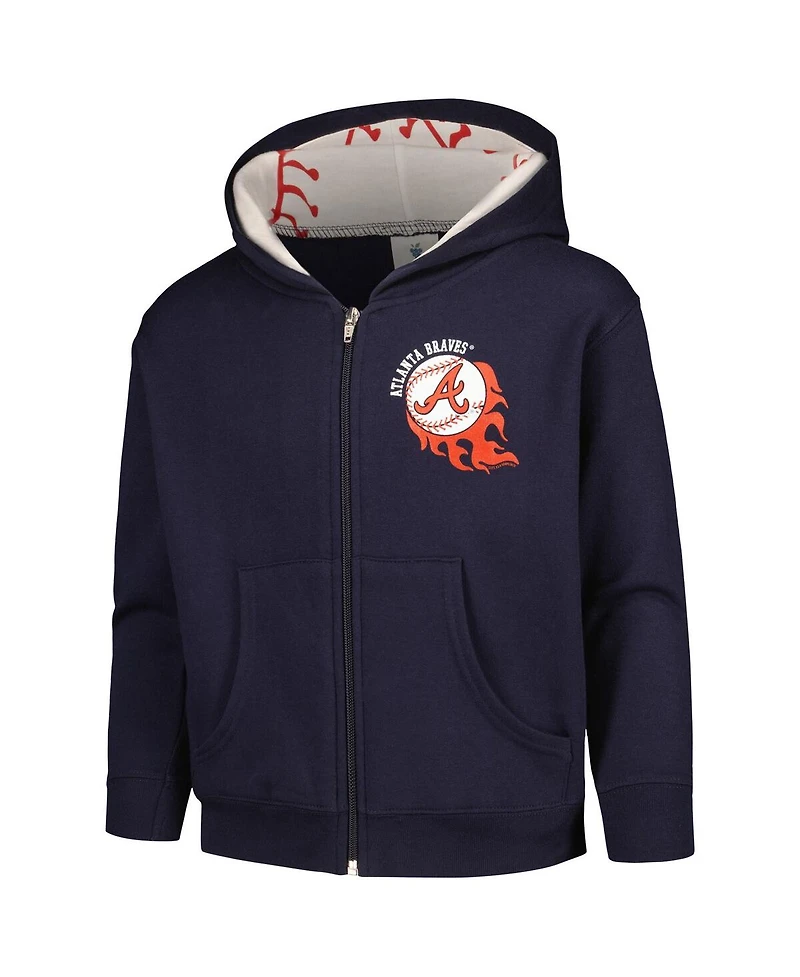 Soft As A Grape Toddler Navy Atlanta Braves Baseball Full-Zip Hoodie Jacket