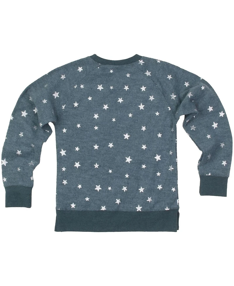 Wes & Willy Big Girls Midnight Green Philadelphia Eagles Shimmer Star Reverse Fleece Pullover Sweatshirt