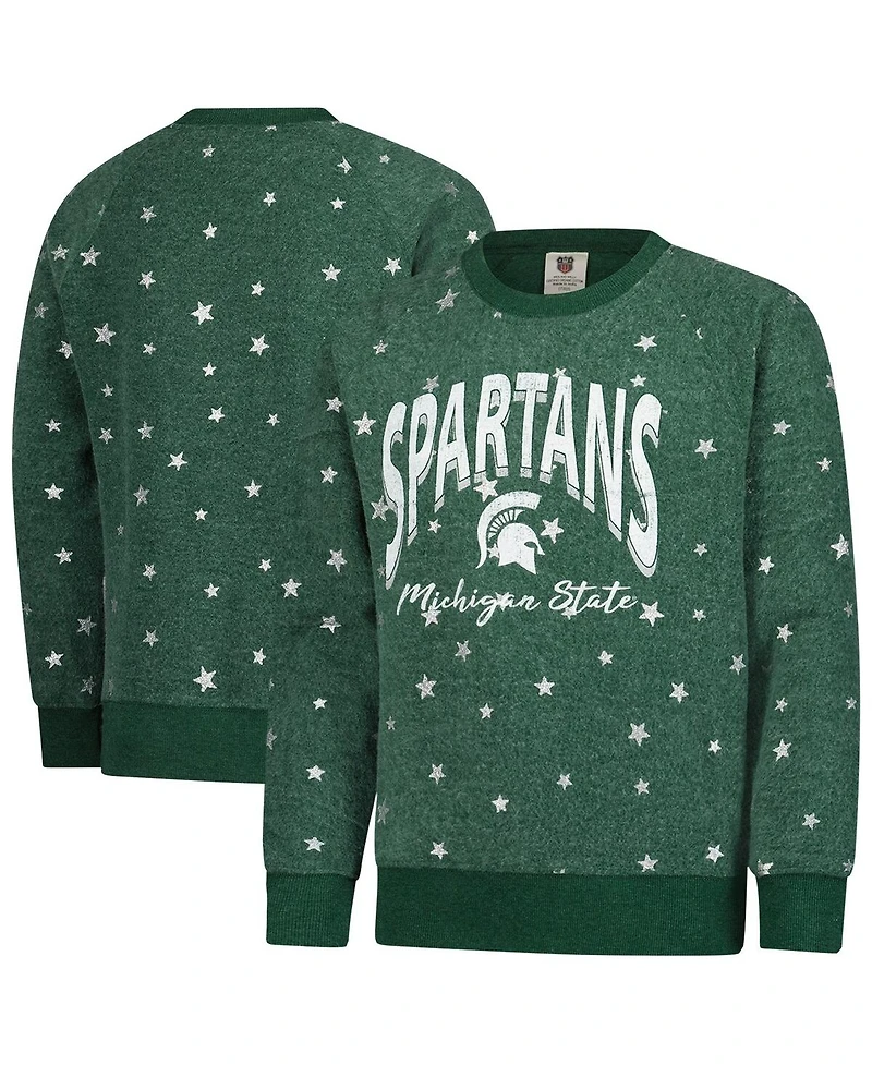 Wes & Willy Big Girls Green Michigan State Spartans Shimmer Star Reverse Sweatshirt