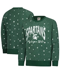 Wes & Willy Big Girls Green Michigan State Spartans Shimmer Star Reverse Sweatshirt