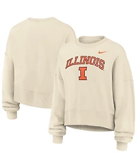 Nike Women's Natural Illinois Fighting Illini Phoenix Fleece Oversized Cropped Sweatshirt