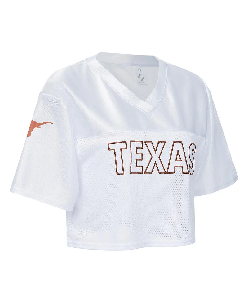 ZooZatz Women's White Texas Longhorns Mesh Cropped V-Neck T-Shirt