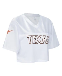 ZooZatz Women's White Texas Longhorns Mesh Cropped V-Neck T-Shirt