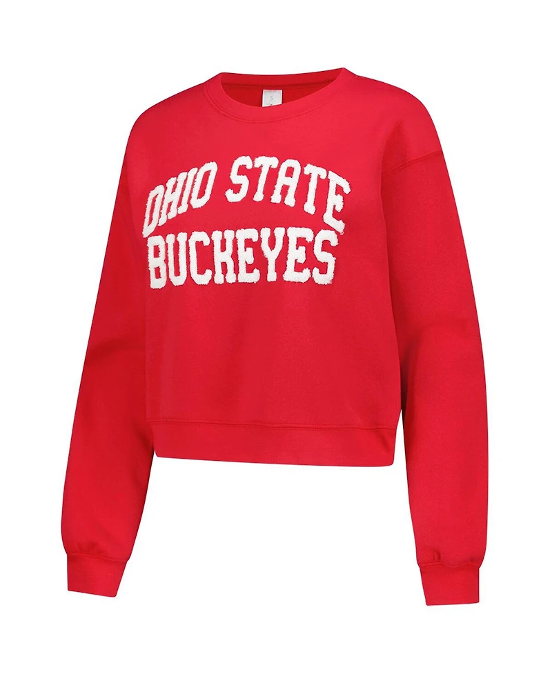 ZooZatz Women's Scarlet Ohio State Buckeyes Chenille Cropped Sweatshirt