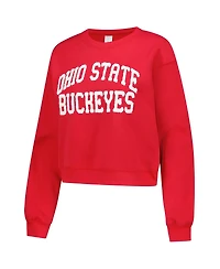 ZooZatz Women's Scarlet Ohio State Buckeyes Chenille Cropped Sweatshirt