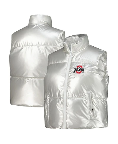 ZooZatz Women's Silver Ohio State Buckeyes Metallic Cropped Full-Zip Sleeveless Puffer Vest