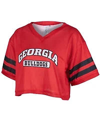 ZooZatz Women's Red Georgia Bulldogs Mesh Cropped V-Neck T-Shirt