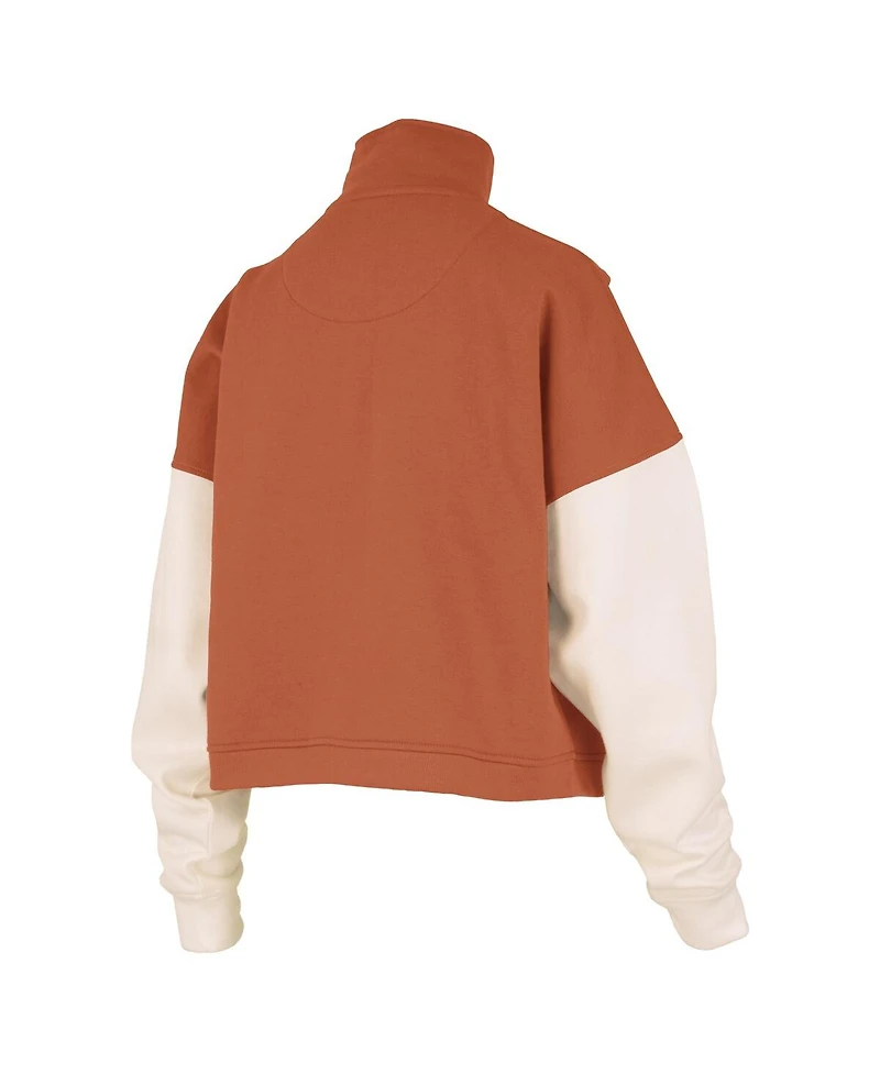 Pressbox Women's Texas Orange Longhorns Ferrara Color Block Quarter-Zip Sweatshirt