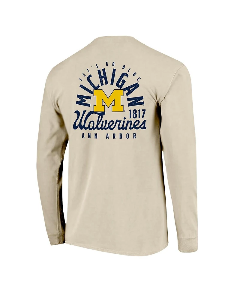 Image One Men's Natural Michigan Wolverines Comfort Colors Mascot Overlay Long Sleeve T-Shirt