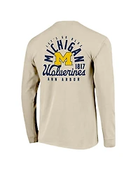 Image One Men's Natural Michigan Wolverines Comfort Colors Mascot Overlay Long Sleeve T-Shirt