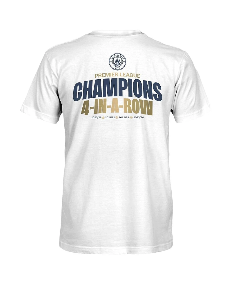 1863FC Men's White Manchester City Four-Time Consecutive Premier League Champions Lockup T-Shirt