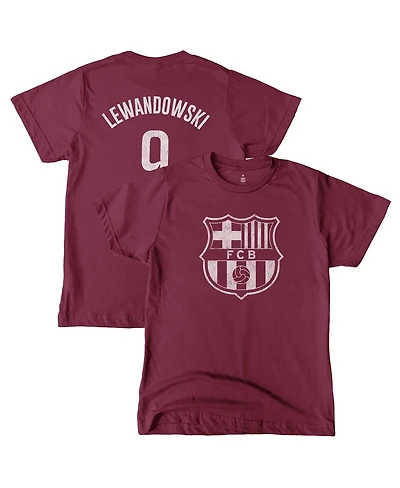 1863FC Big Boys and Girls Robert Lewandowski Maroon Barcelona Player T-Shirt