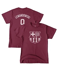 1863FC Big Boys and Girls Robert Lewandowski Maroon Barcelona Player T-Shirt