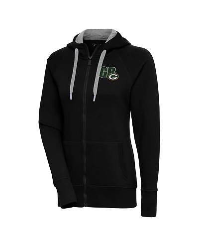 Antigua Women's Black Green Bay Packers Victory Full-Zip Hoodie