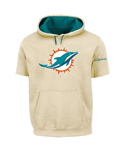 Profile Men's Oatmeal Miami Dolphins Big Tall Chest Print and Logo Short Sleeve Pullover Hoodie