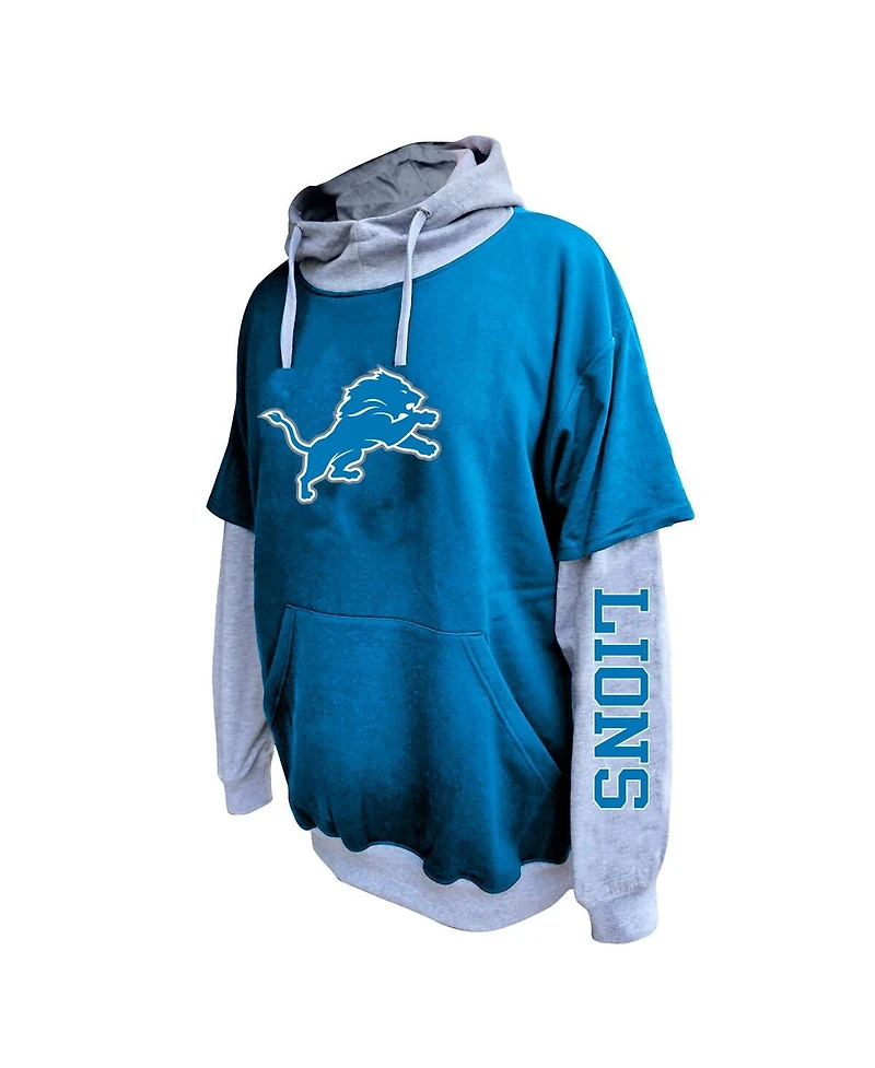 Fanatics Men's Blue/Heather Gray Detroit Lions Big Tall Twofer Pullover Hoodie