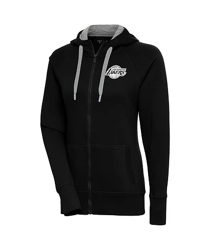 Antigua Women's Black Los Angeles Lakers Brushed Metallic Victory Full-Zip Hoodie