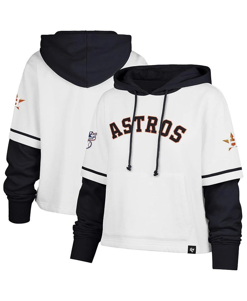 '47 Brand Women's White Houston Astros Trifecta Shortstop Cropped Pullover Hoodie