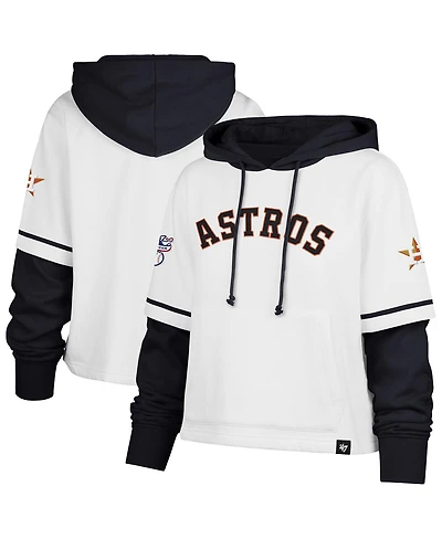 '47 Brand Women's White Houston Astros Trifecta Shortstop Cropped Pullover Hoodie