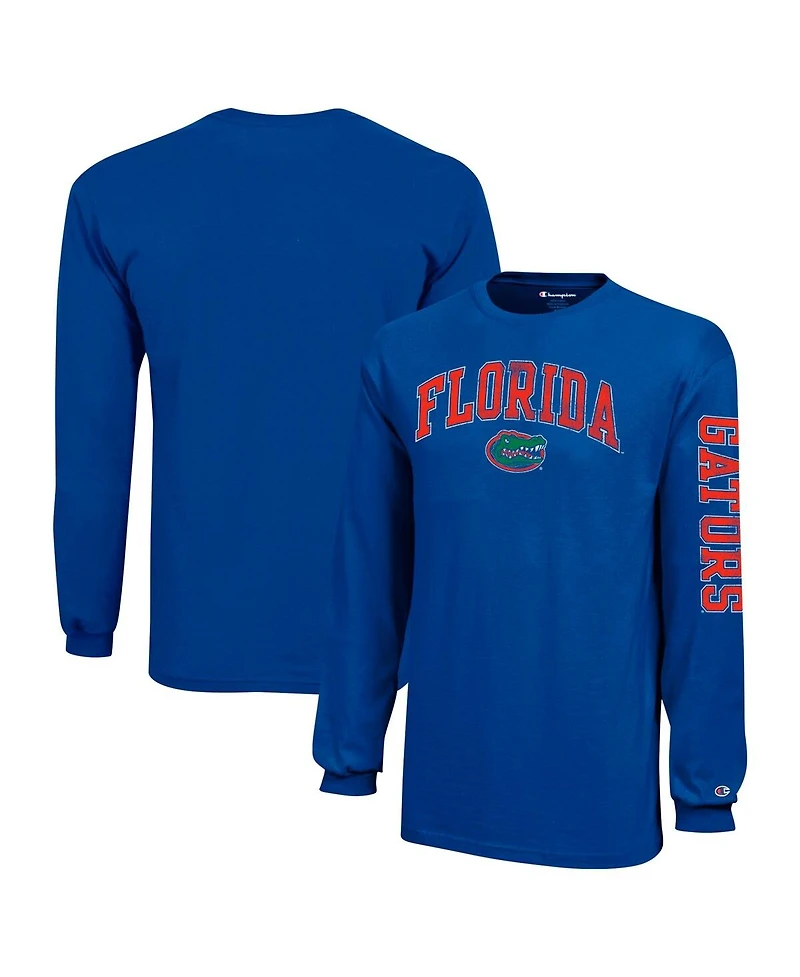 Champion Big Boys and Girls Royal Florida Gators Distressed Arch Over Logo Long Sleeve T-Shirt