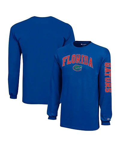 Champion Big Boys and Girls Royal Florida Gators Distressed Arch Over Logo Long Sleeve T-Shirt