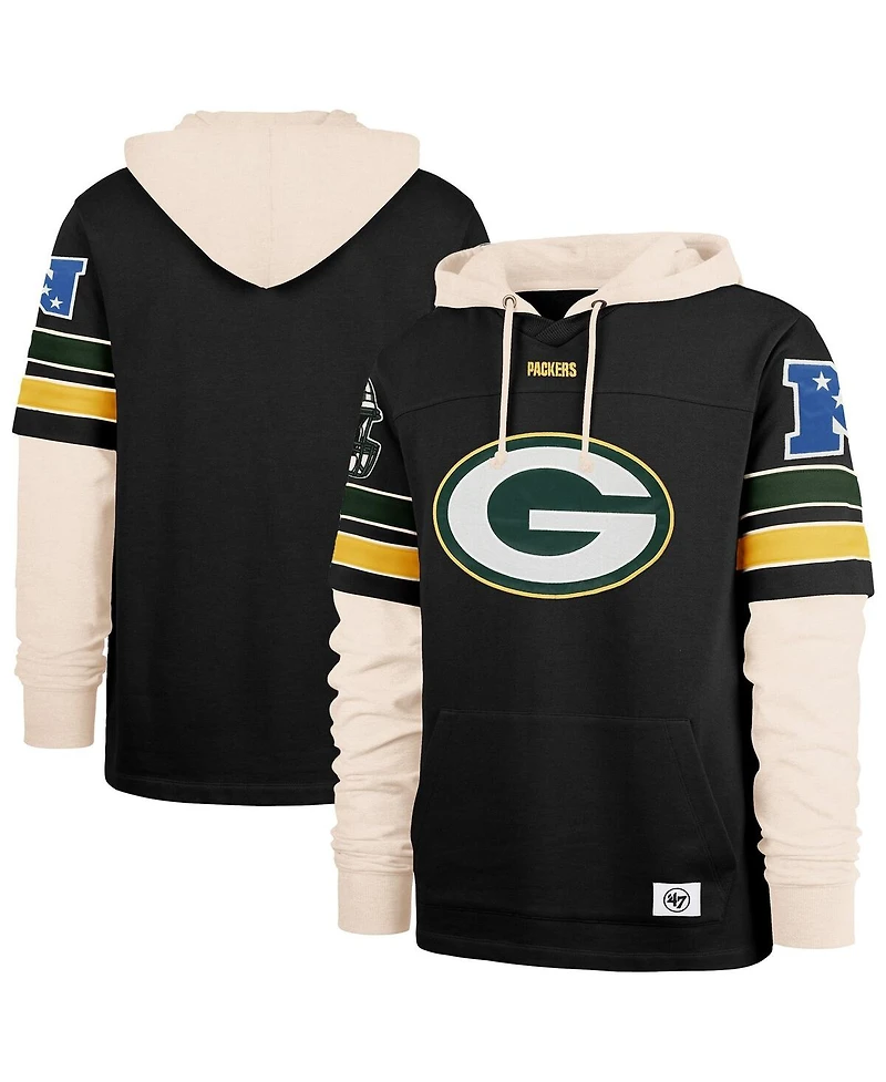 '47 Brand Men's Black Green Bay Packers Split Zone Cornerback Duo Hoodie