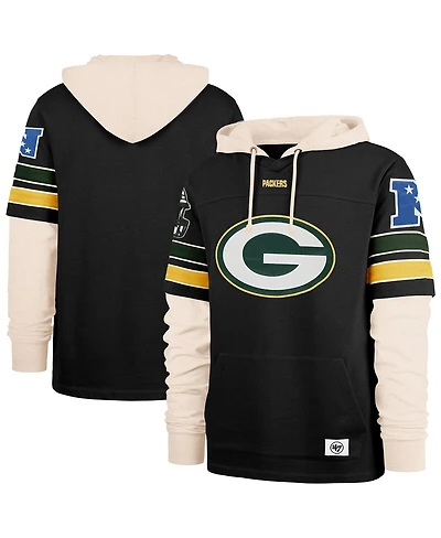'47 Brand Men's Black Green Bay Packers Split Zone Cornerback Duo Hoodie