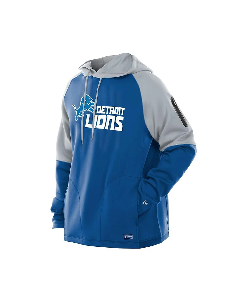 New Era Men's Blue Detroit Lions Combine Authentic Color Block Raglan Pullover Hoodie
