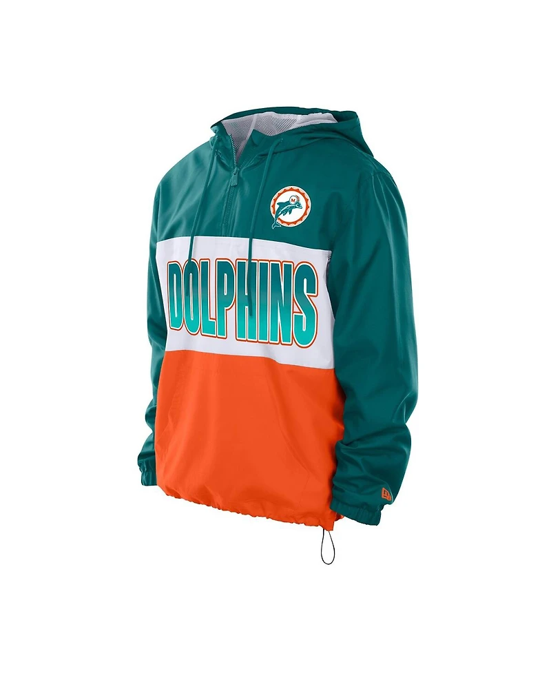 New Era Men's Aqua Miami Dolphins Ripstop Quarter-Zip Hooded Windbreaker