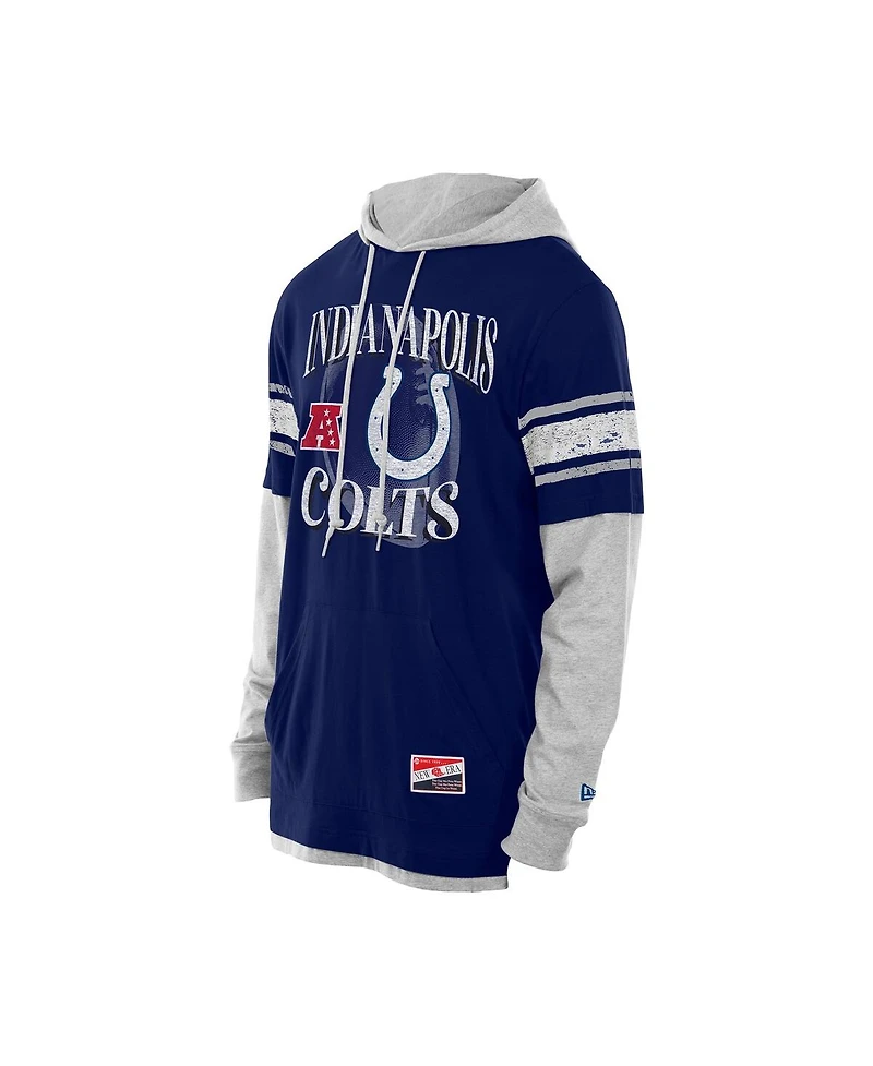 New Era Men's Royal Indianapolis Colts Twofer Layered Long Sleeve Hoodie T-Shirt