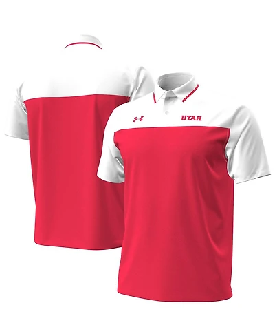 Under Armour Men's Red/White Utah Utes Green Blocked Polo Shirt