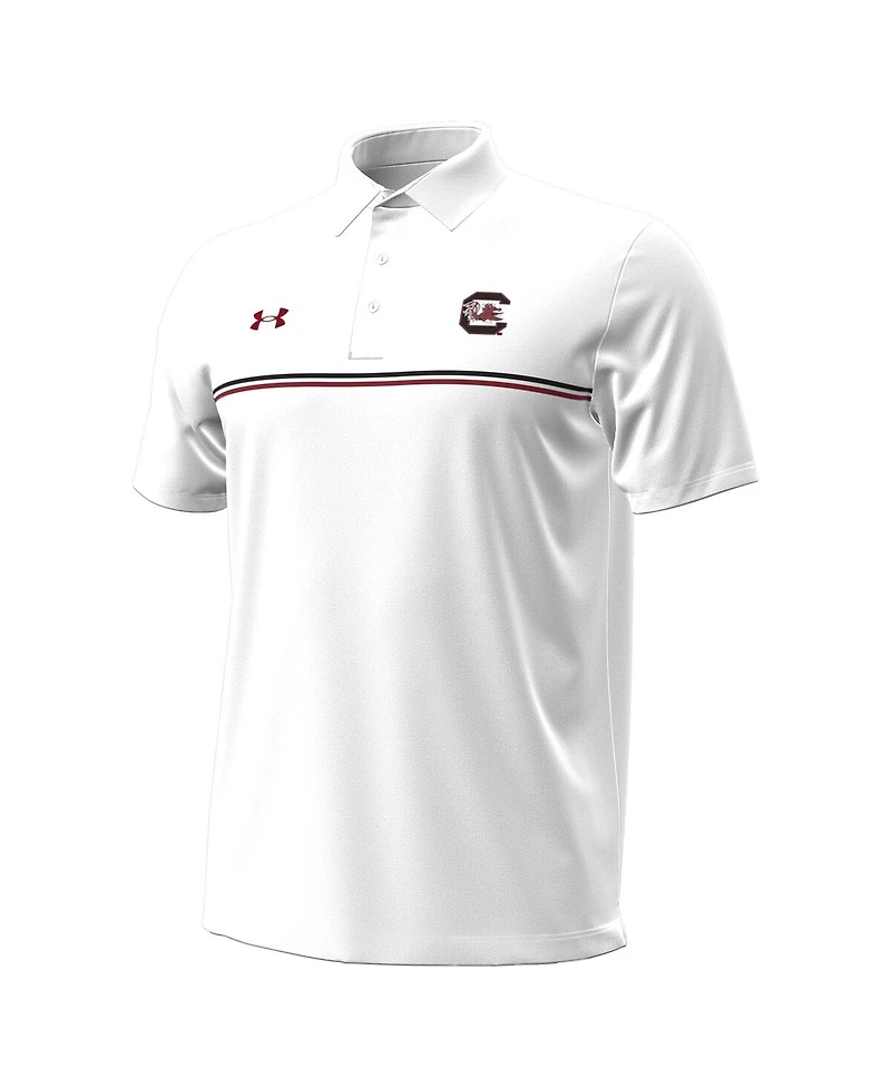 Under Armour Men's White South Carolina Gamecocks Performance Drive Chest Stripe Polo Shirt