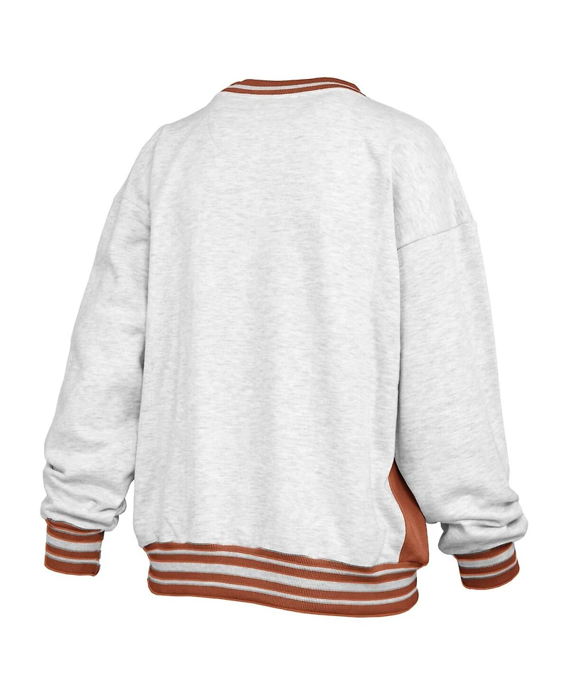 Pressbox Women's Heather Gray/Orange Texas Longhorns Endzone Crewneck Sweatshirt