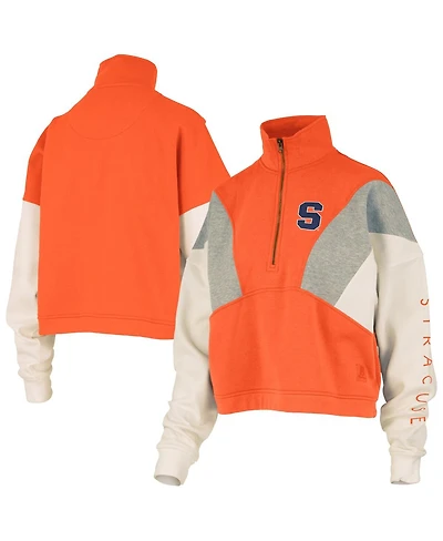 Pressbox Women's Orange Syracuse Ferrara Color Block Quarter-Zip Sweatshirt