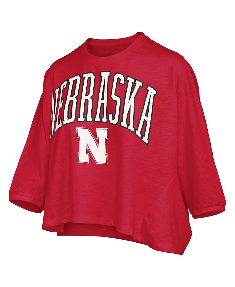 Pressbox Women's Red Nebraska Huskers Midi Arch Over Logo Oversized T-Shirt