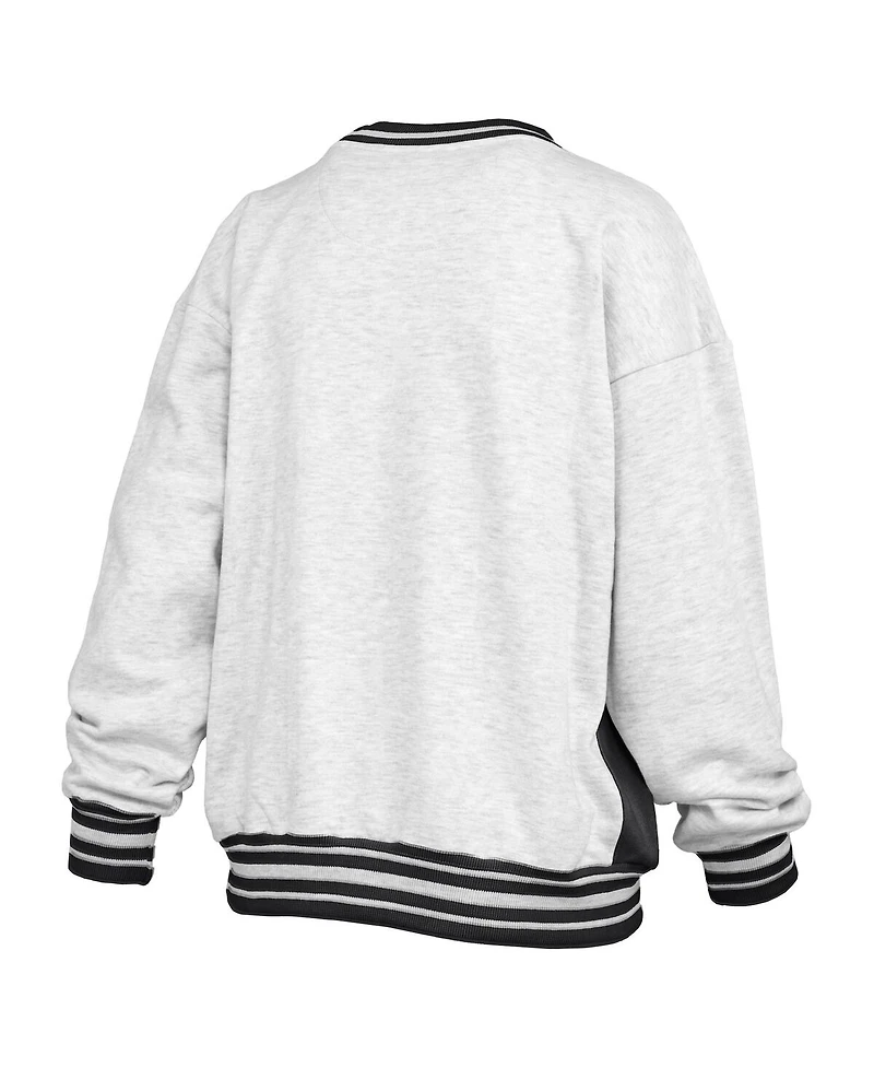 Pressbox Women's Heather Gray/Black Iowa Hawkeyes Endzone Crewneck Sweatshirt