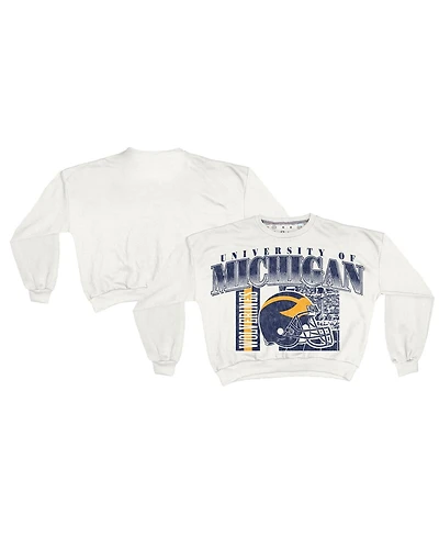 Pressbox Women's White Michigan Wolverines Oversized Janice Retro Waist-Length Sweatshirt