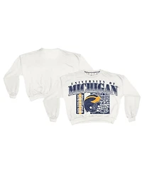 Pressbox Women's White Michigan Wolverines Oversized Janice Retro Waist-Length Sweatshirt