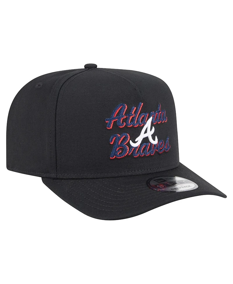 New Era Men's Black Atlanta Braves Chainstitch 9FIFTY A-Frame Snapback Hat