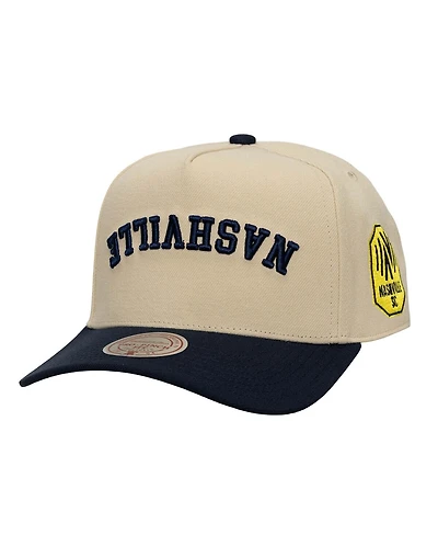 Mitchell & Ness Men's Cream/Navy Nashville Sc Upside Down Pro Pinch Snapback Hat