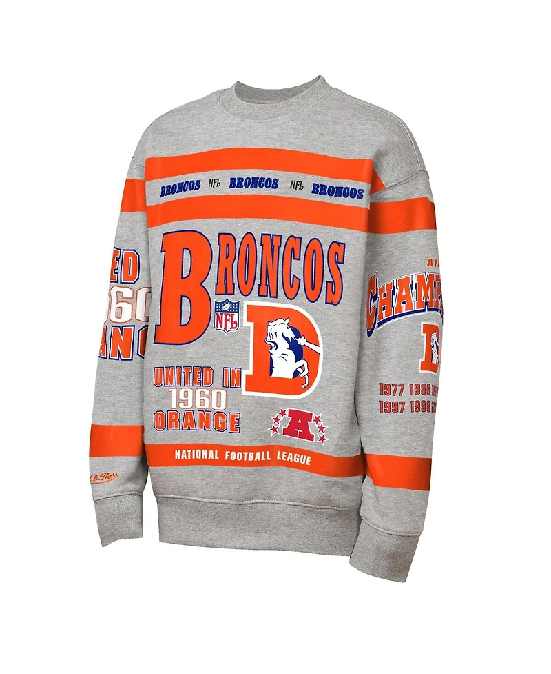 Mitchell & Ness Big Boys and Girls Gray Denver Broncos Throwback All-Over Print Fleece Sweatshirt