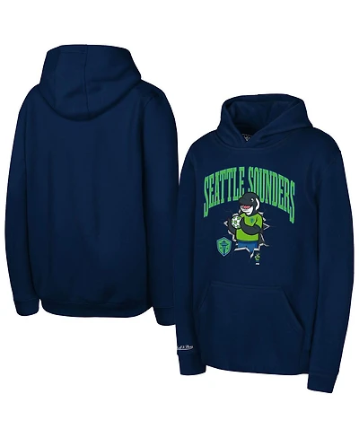 Mitchell & Ness Big Boys and Girls Navy Seattle Sounders Fc Mascot Break Out Pullover Hoodie