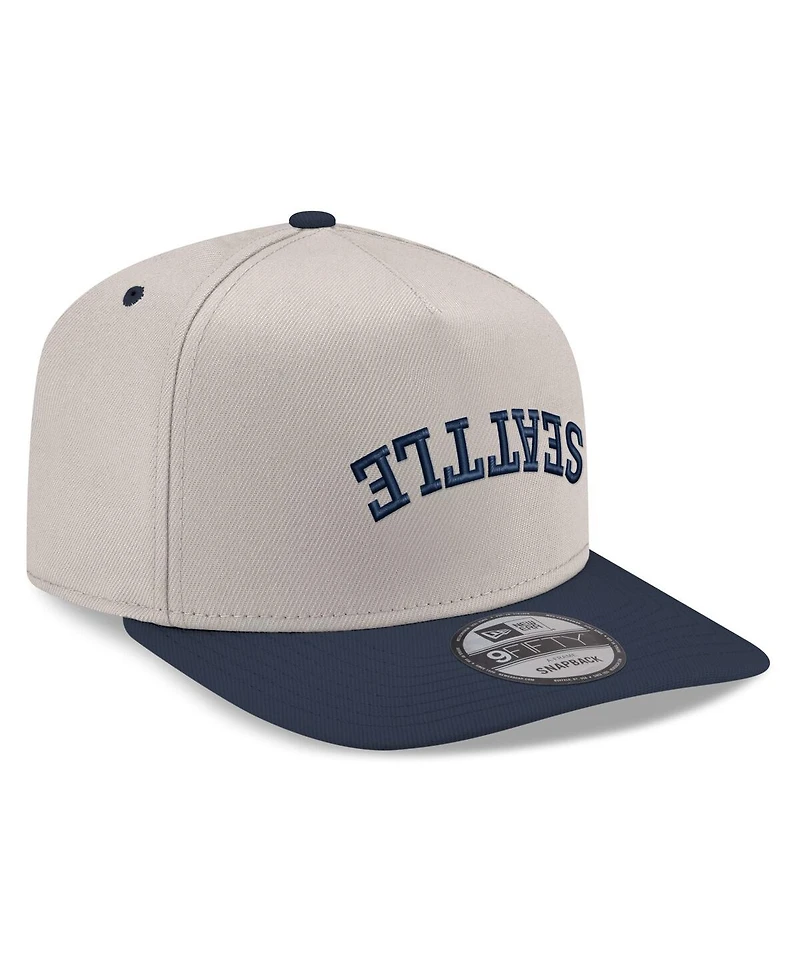 New Era Men's Cream/Navy Seattle Mariners Upside Down City Name A-Frame 9FIFTY Snapback Hat
