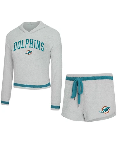 Concepts Sport Women's 2-Piece Gray Miami Dolphins Whitley Long Sleeve Hoodie Top and Shorts set